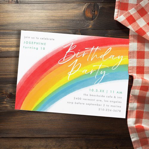 Painted Primary Rainbow Birthday Party Invitation