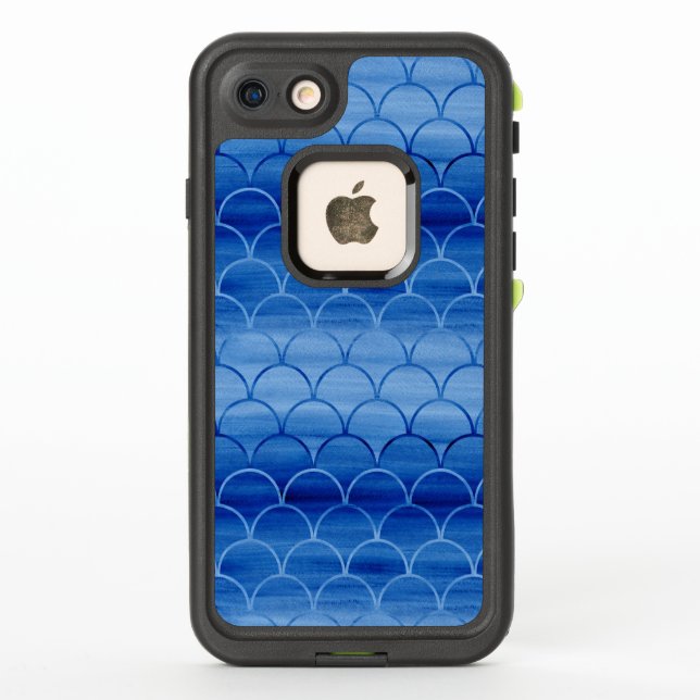 Painted Prussian Blue Watercolor Scale Pattern LifeProof iPhone Case (Back)