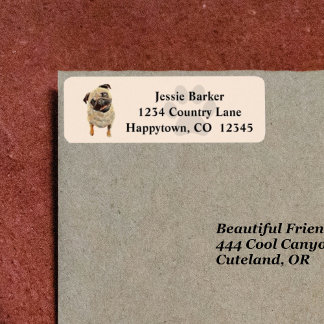 Painted Pug Dog Return Address Label