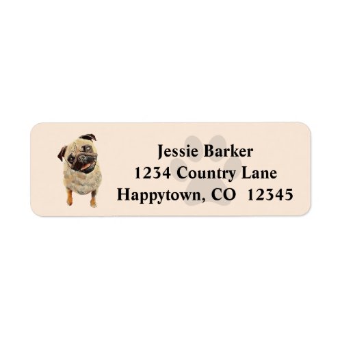 Painted Pug Dog Return Address Label