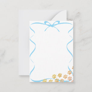 Painted Puppy Paw Prints Blue Ribbon Blank Note Card