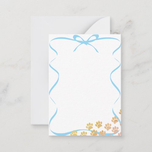 Painted Puppy Paw Prints Blue Ribbon Blank Note Card