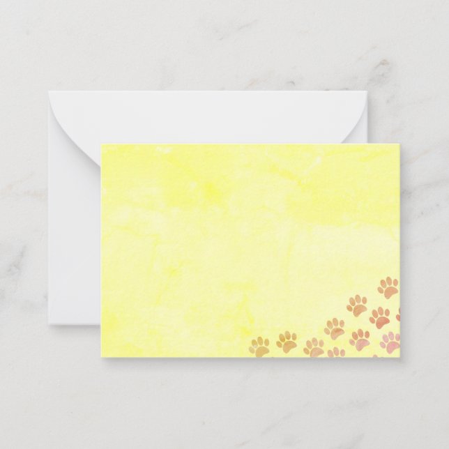 Painted Puppy Paw Prints Old Paper Note Card (Front)