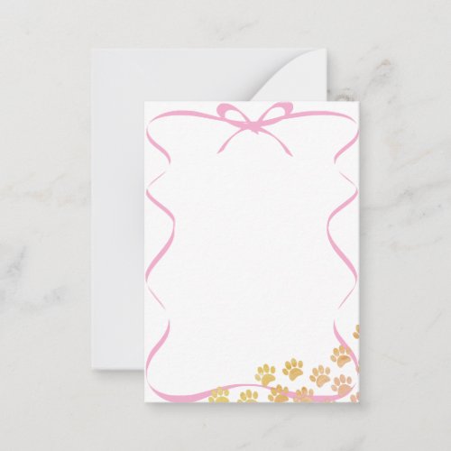 Painted Puppy Paw Prints Pink Ribbon Blank Note Card