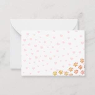Painted Puppy Paw Prints Red Hearts Note Card
