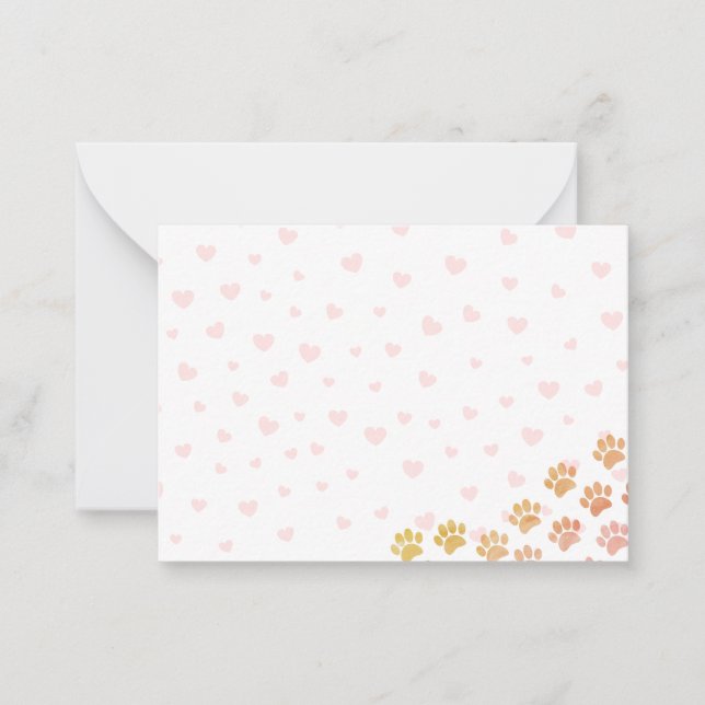 Painted Puppy Paw Prints Red Hearts Note Card (Front)