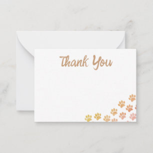 Painted Puppy Paw Prints Thank You Note Card