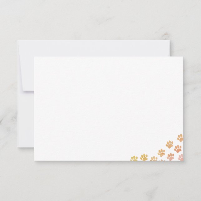 Painted Puppy Paw Prints Watercolor Canine Blank Note Card (Front)