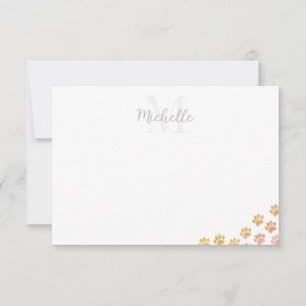 Painted Puppy Paw Prints Watercolor Custom Name Note Card