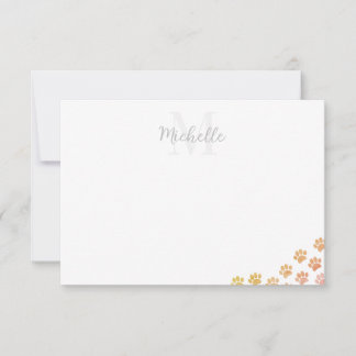 Painted Puppy Paw Prints Watercolor Custom Name Note Card