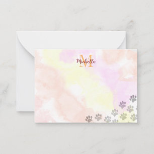 Painted Puppy Paw Prints Watercolor Monogram Note Card