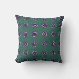 Painted Purple Asters Pattern on Dark Green Pillow