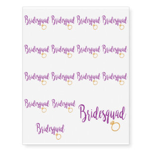 Painted Purple Bridesquad Gear & Gold Ring Temporary Tattoos