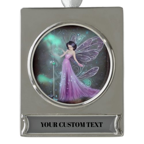 Painted Purple Dress Fairy Silver Plated Banner Ornament