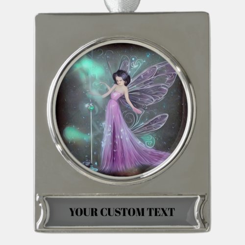 Painted Purple Dress Fairy Silver Plated Banner Ornament