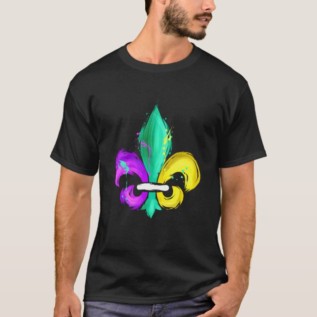 Painted Purple Green And Golden Fleur De Lis For M T-Shirt (Front)
