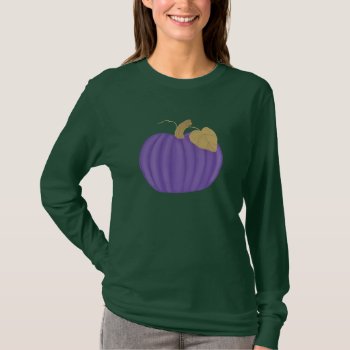 Painted Purple Pumpkin With Gold Leaf  T Shirts by Cherylsart at Zazzle