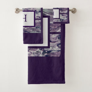 Painted Purple Swirl of Colors w/ Monogram Bath Towel Set