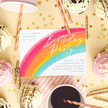 Painted Rainbow Birthday Party Invitation by beckynimoy at Zazzle