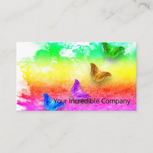 Painted rainbow butterflies business card (Front)