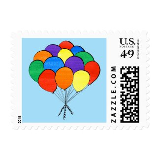 Painted Rainbow Colored Balloons on Light Blue Postage