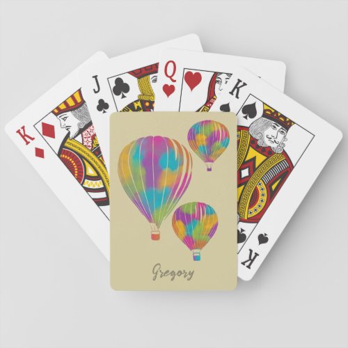 Painted Rainbow Hot Air Balloons Personalized Playing Cards