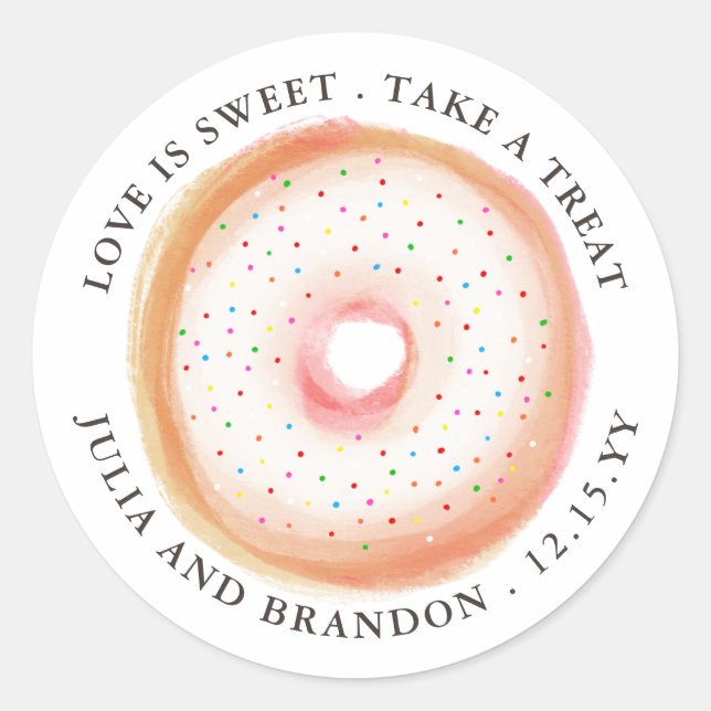 Painted Rainbow Sprinkle Donut Wedding Thank You Classic Round Sticker (Front)
