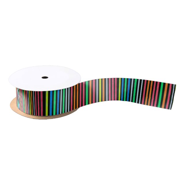 Painted Rainbow Stripes Black Satin Ribbon (Spool)