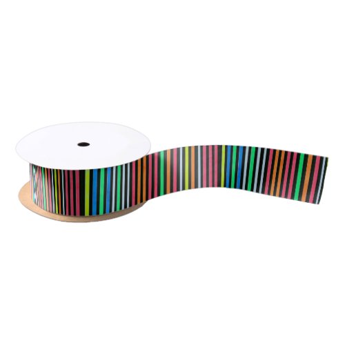 Painted Rainbow Stripes Black Satin Ribbon