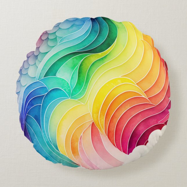 Painted Rainbow Watercolour Paint Drips Abstract  Round Pillow (Front)