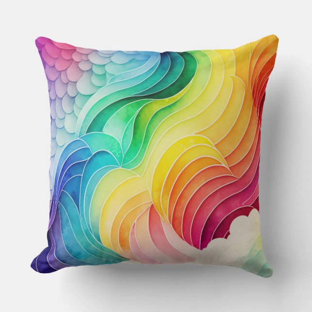 Painted Rainbow Watercolour Paint Drips Abstract  Throw Pillow (Front)