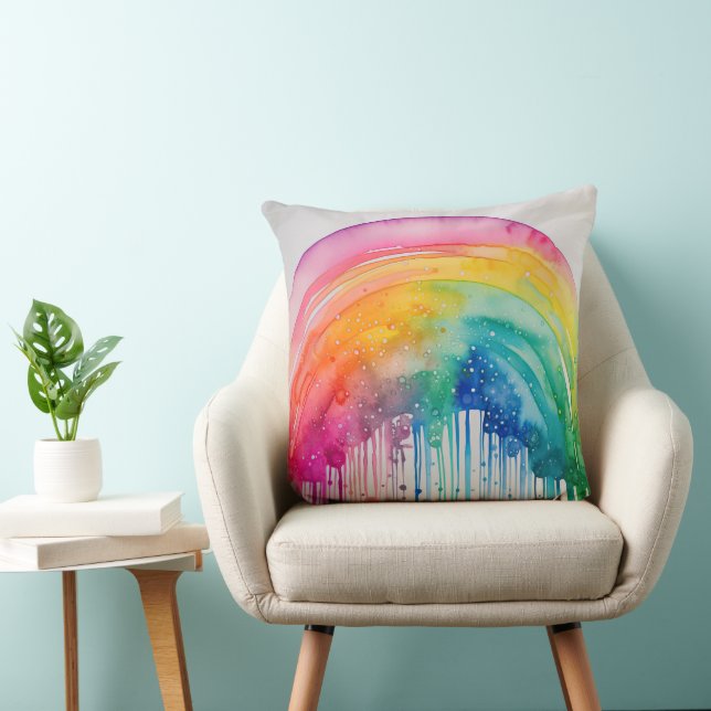 Painted Rainbow Watercolour Paint Drips Abstract  Throw Pillow (Chair)