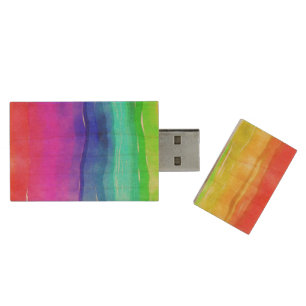 Painted Rainbow Wood Flash Drive