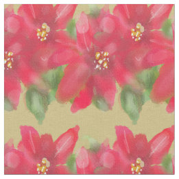 Painted Red and Green Poinsettia Christmas Design Fabric