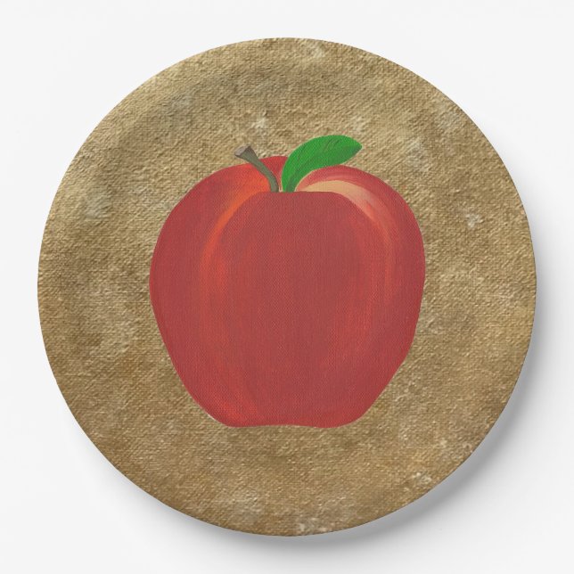 Painted Red Apple on Gold Glitter Background Plate (Front)