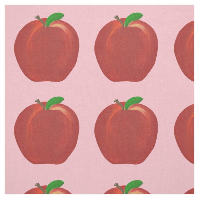 Painted Red Apples Green Leaves Custom Fabric (Swatch)