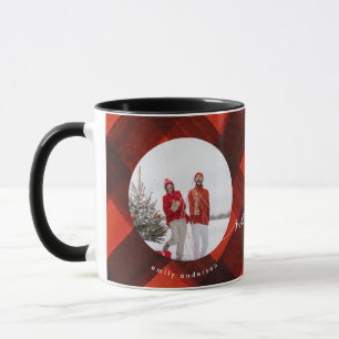 Painted Red Black Plaid Two Photo Holiday Mug
