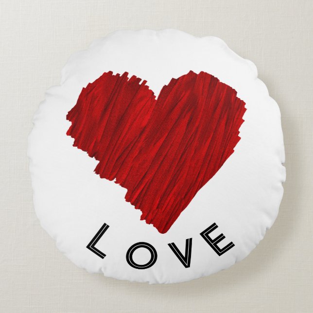 Painted Red Heart LOVE Round Pillow (Front)
