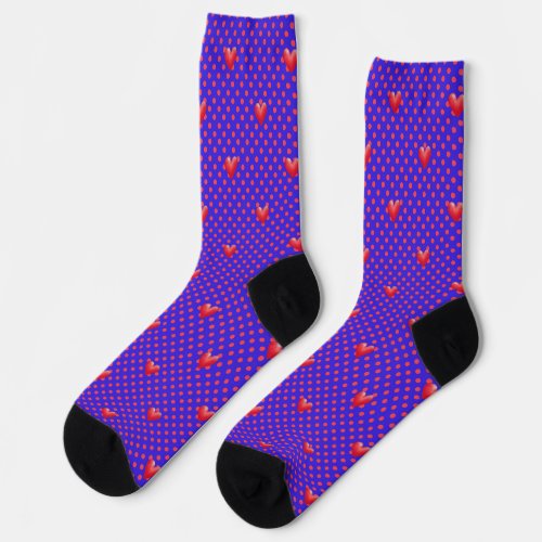 Painted Red Hearts and Dots Pattern Cute  Socks