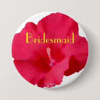 Painted Red Hibiscus Button