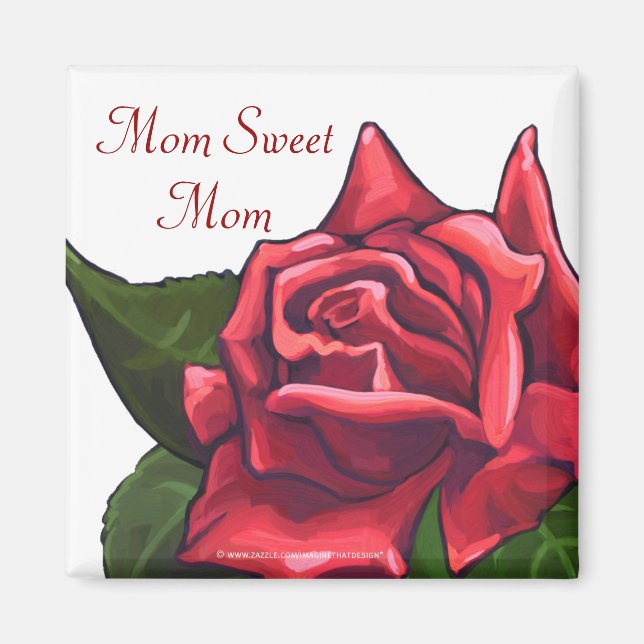 Painted Red Rose Mom Sweet Mom Magnet (Front)