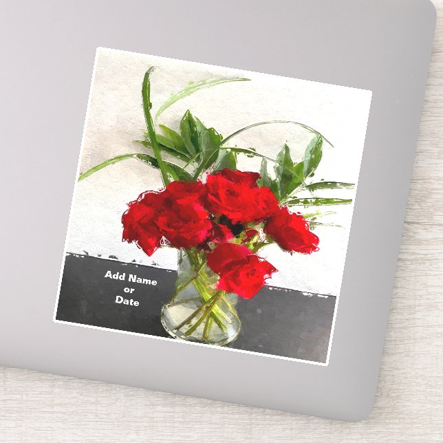 Painted Red Roses on Black and White Background  Sticker (Detail)