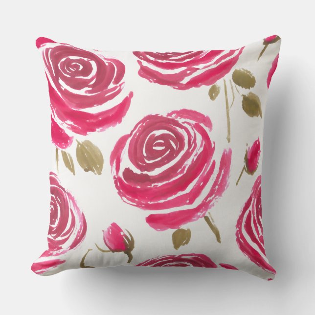 painted red roses pattern throw pillow (Front)