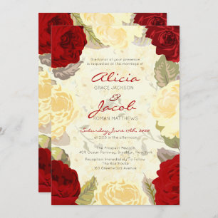 Painted Red Roses Wedding Invitation