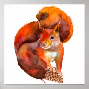 Painted Red Squirrel On Alert Poster