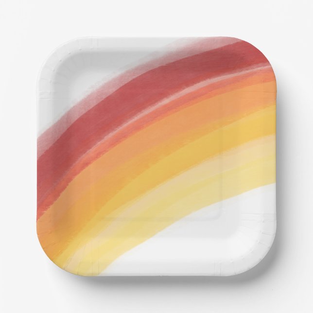 Painted Red Yellow Orange Rainbow Birthday Paper Plates (Front)