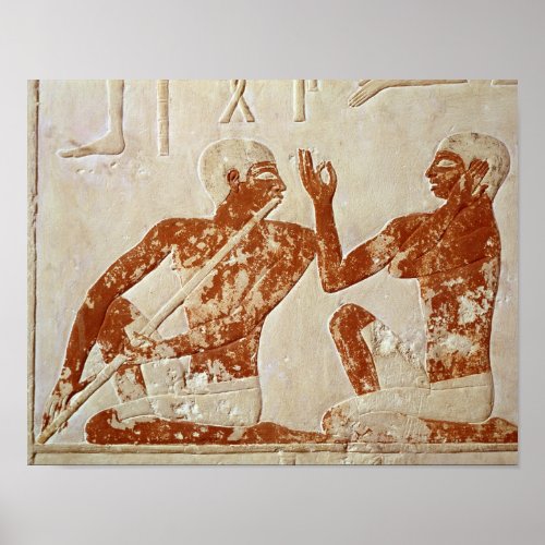 Painted relief depicting a flute player poster