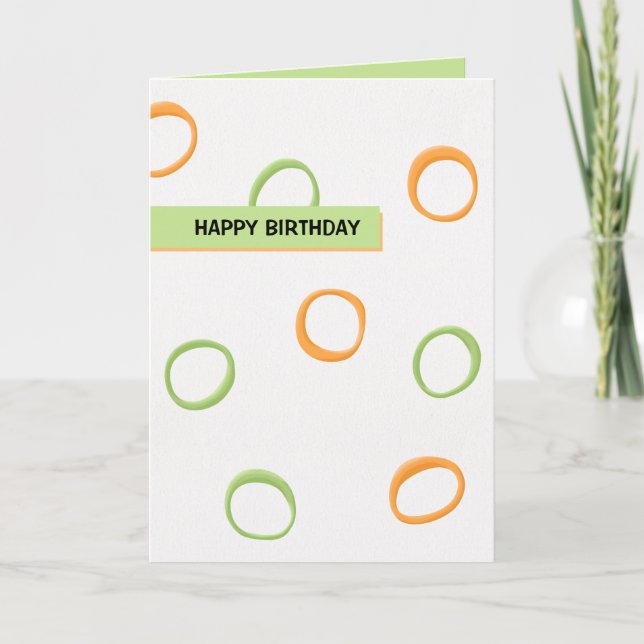 Painted Retro Circles orange green Birthday Card (Front)
