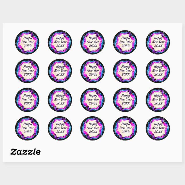 Painted Ribbon on Night Sky Happy New Year 20xx   Classic Round Sticker (Sheet)
