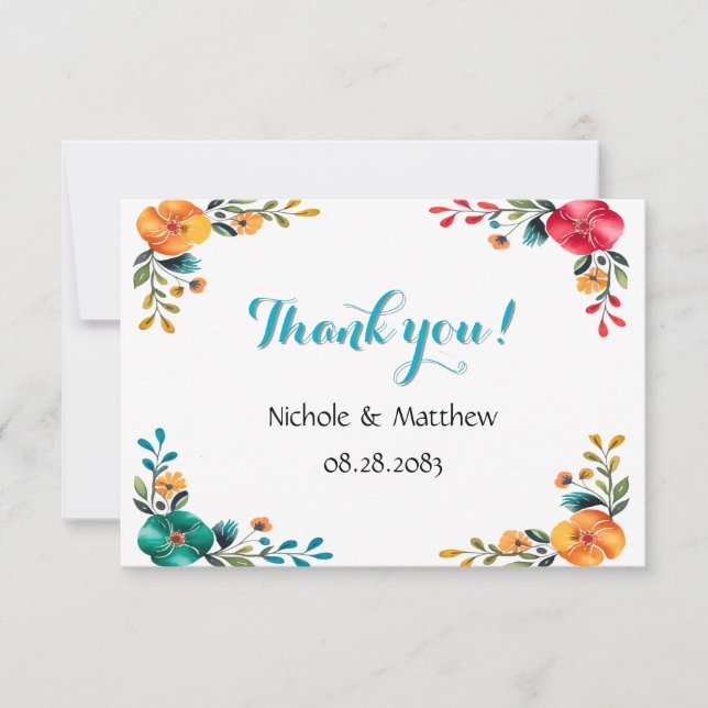 Painted Romance Wedding Thank You Card (Front)